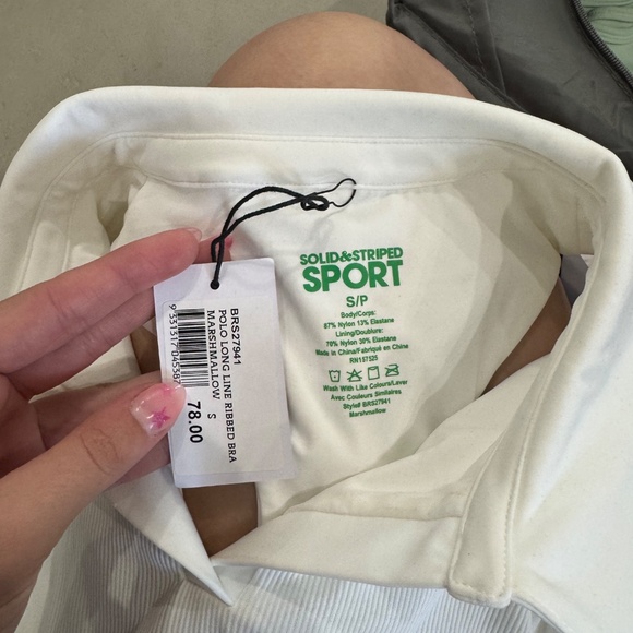 Solid & Striped Long Lined Sports Bra White/Green Collared - Picture 4 of 4